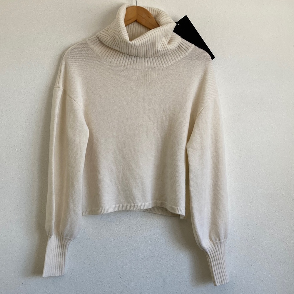 The Kooples Cashmere Wool Cream Ribbed Turtleneck Small